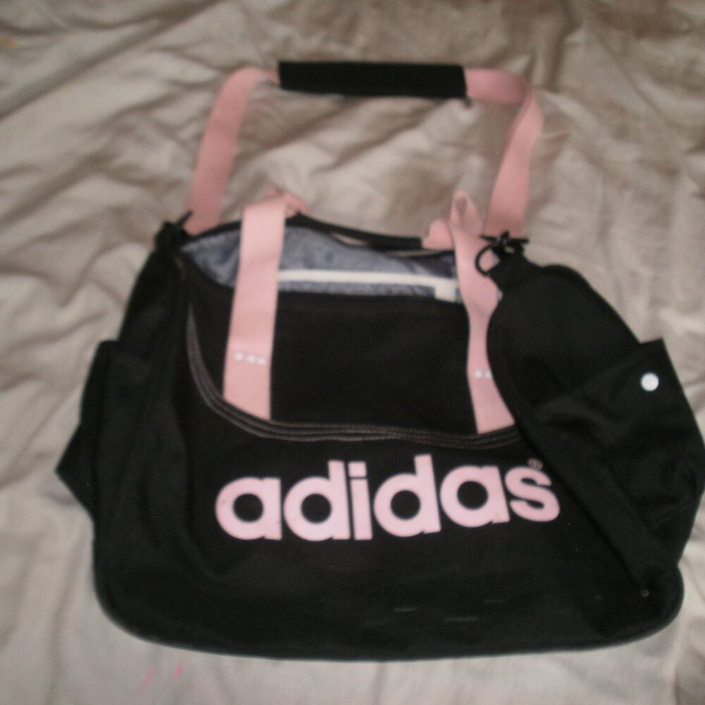 Adidas womens Black And Pink Lettering Gym duffle Bag